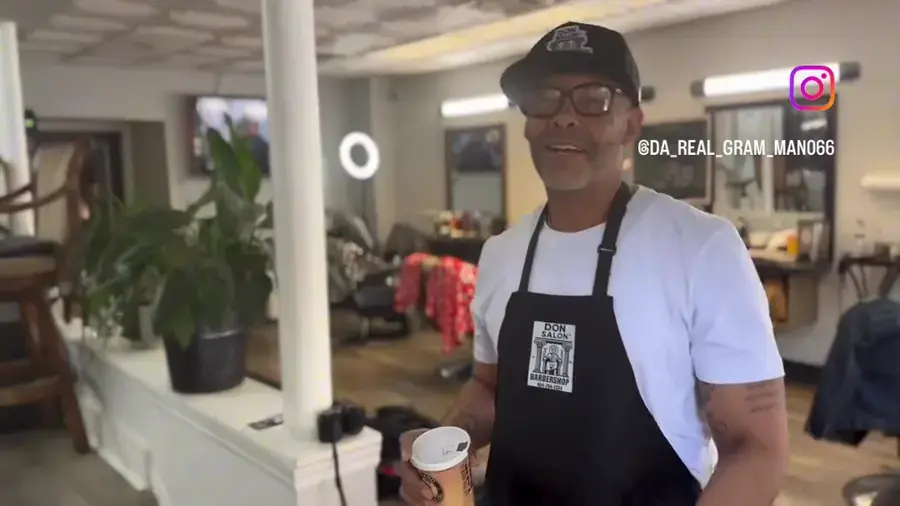 Barbershop owner talking to camera in his shop, brand story film by Pixel Perfect Visuals