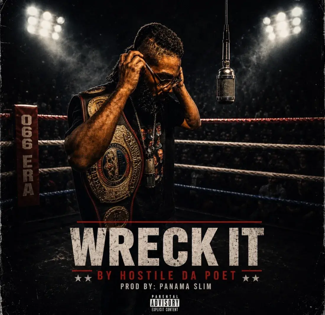Wreck It single cover art for Hostile Da Poet, cover art design by 066 Media