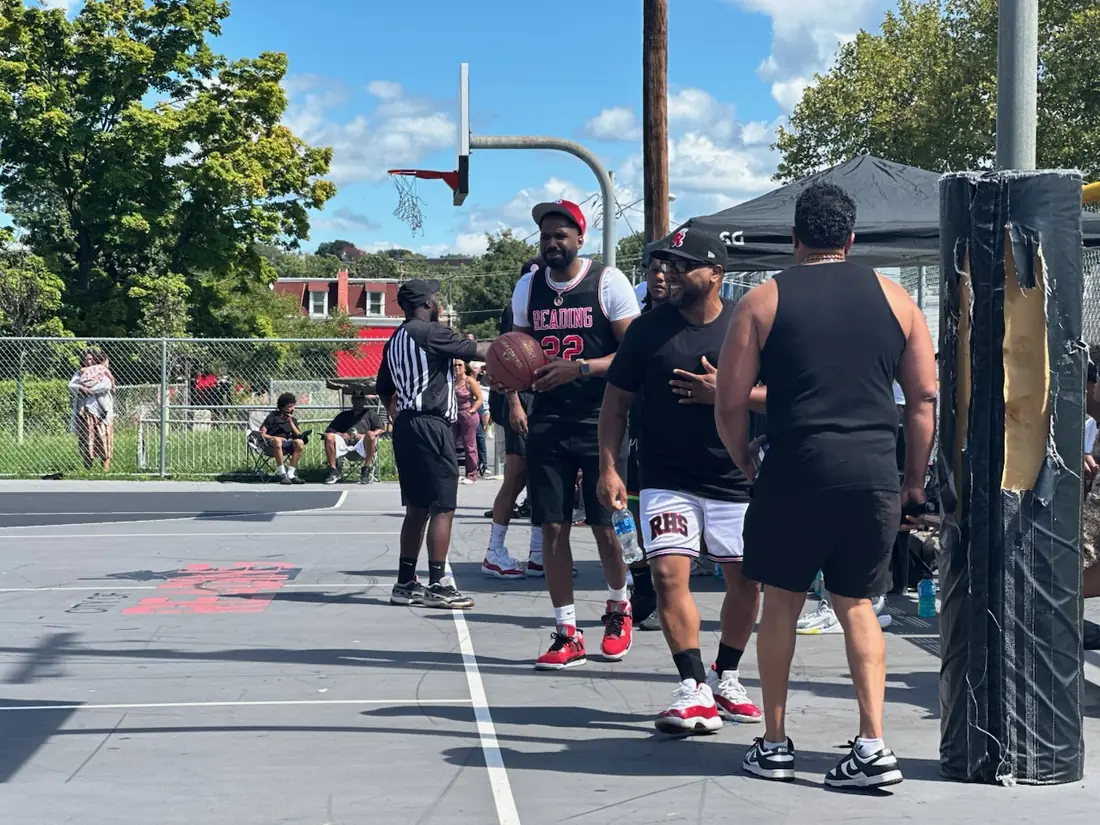 Players and the referee at the baseline during the 2nd Annual Legends Only Basketball Tournament, Pixel Perfect Visuals